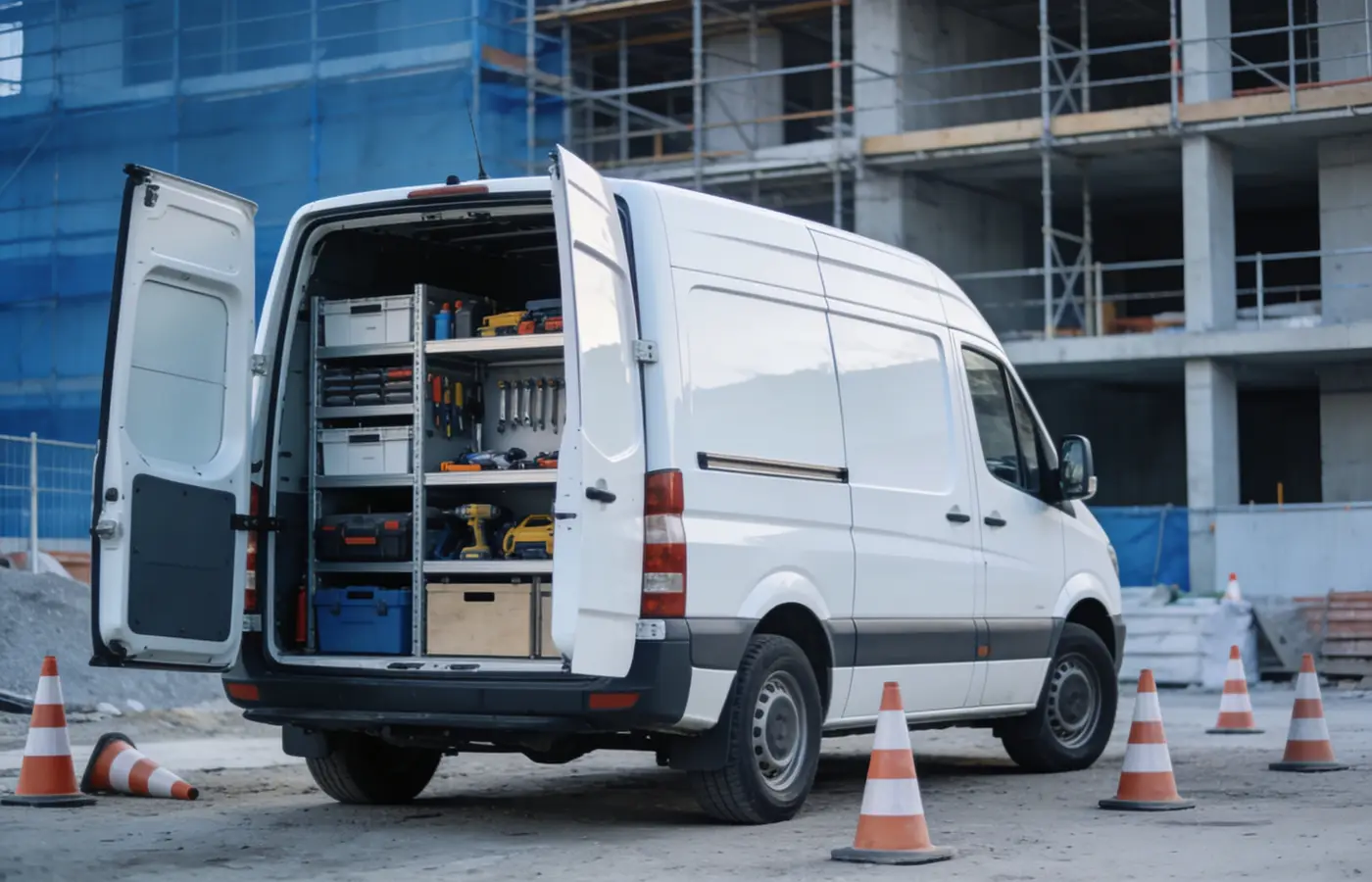 Fourgon utilitaire d'artisan avec rangements d'outillage