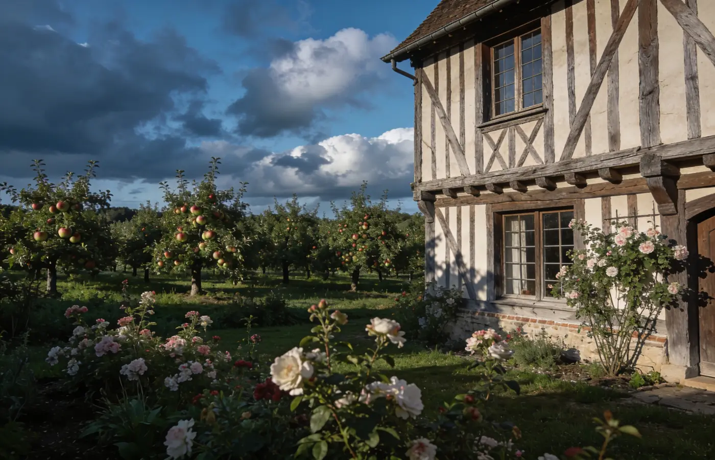 Longère normande à colombages avec jardin